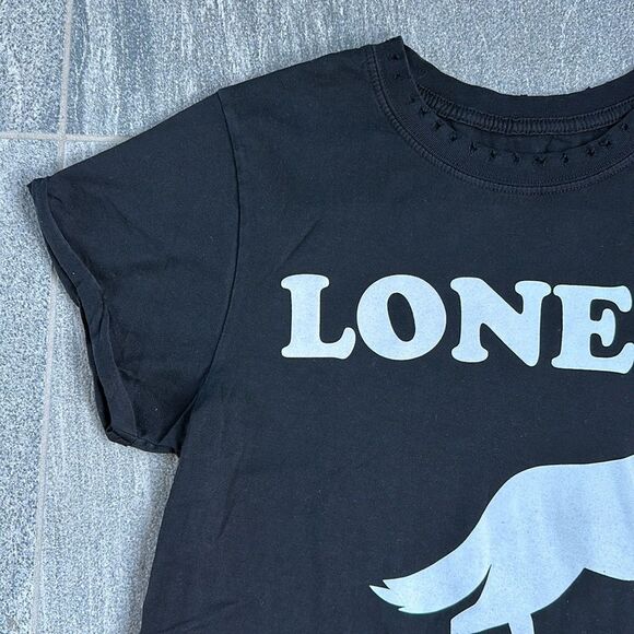 NWOT Recycled Karma “LONE” Howling Wolf Graphic Tee in Black Short Cuff Sleeve S - Picture 3 of 15
